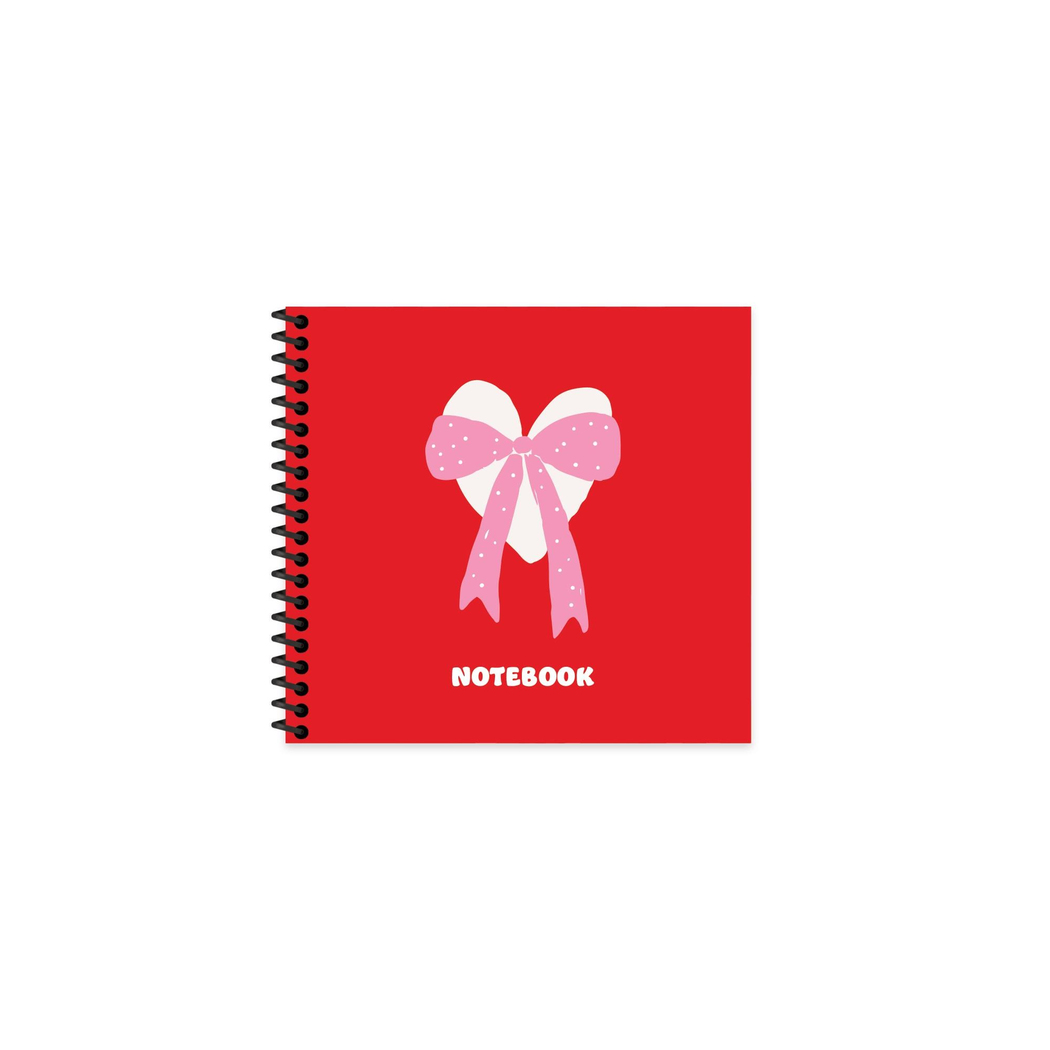 Keskin 16x15 Çizgili Spiralli Sert Kapak Romantik Defter - Kırmızı Kurdele