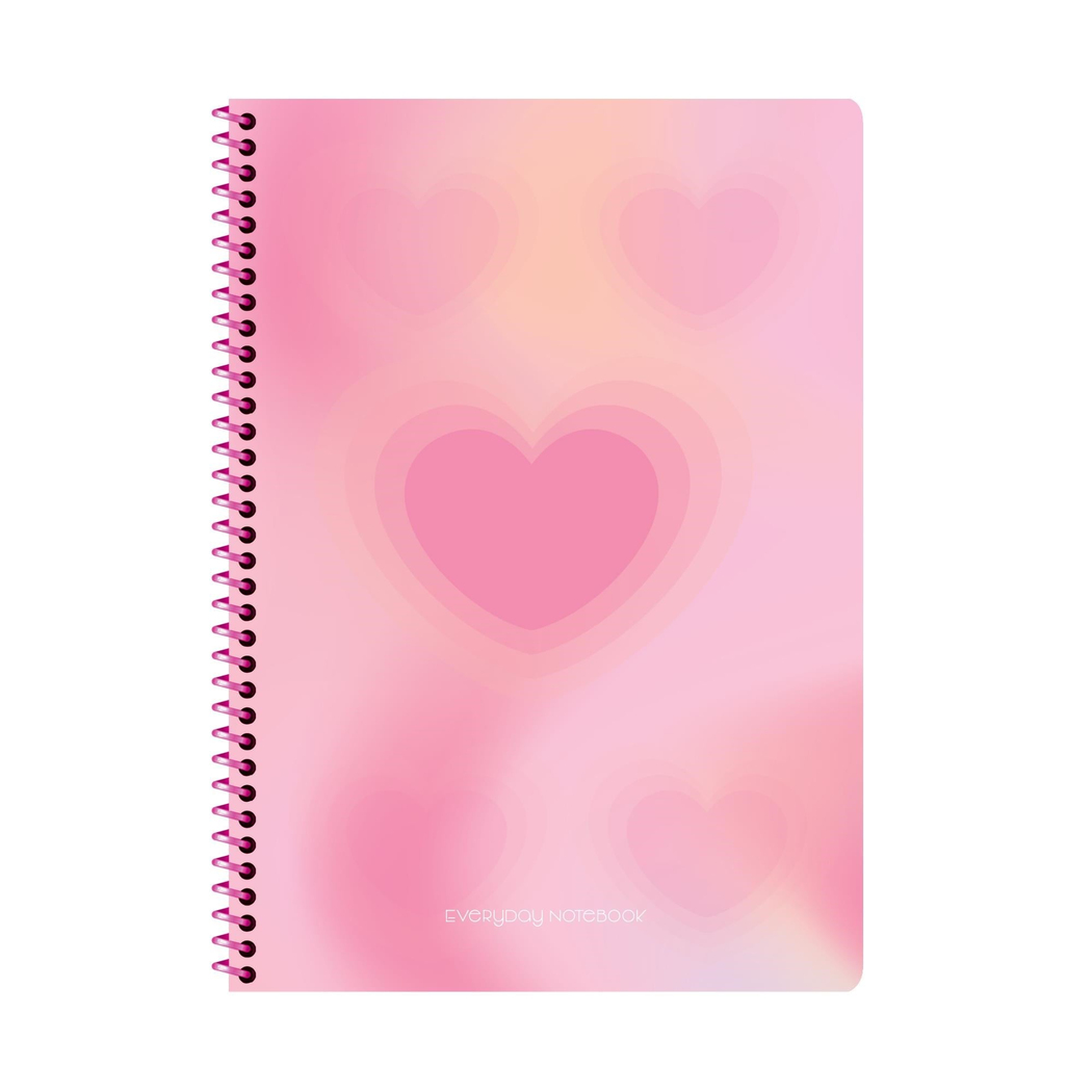 Keskin A4 Kareli Karton Kapak Spiralli Pastel Kalp Defter - Pembe Kalp