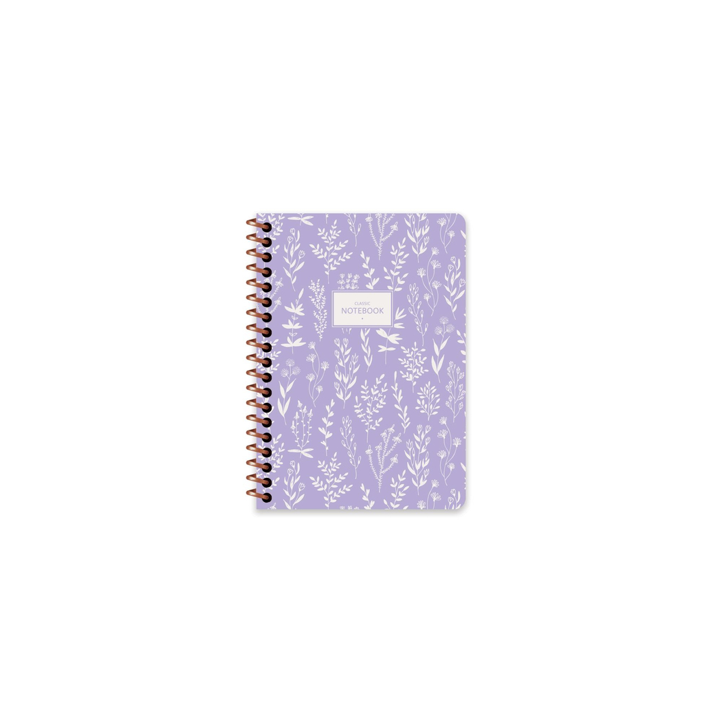 Keskin A6 Çizgili Spiralli Pastel Flora Defter - Mor