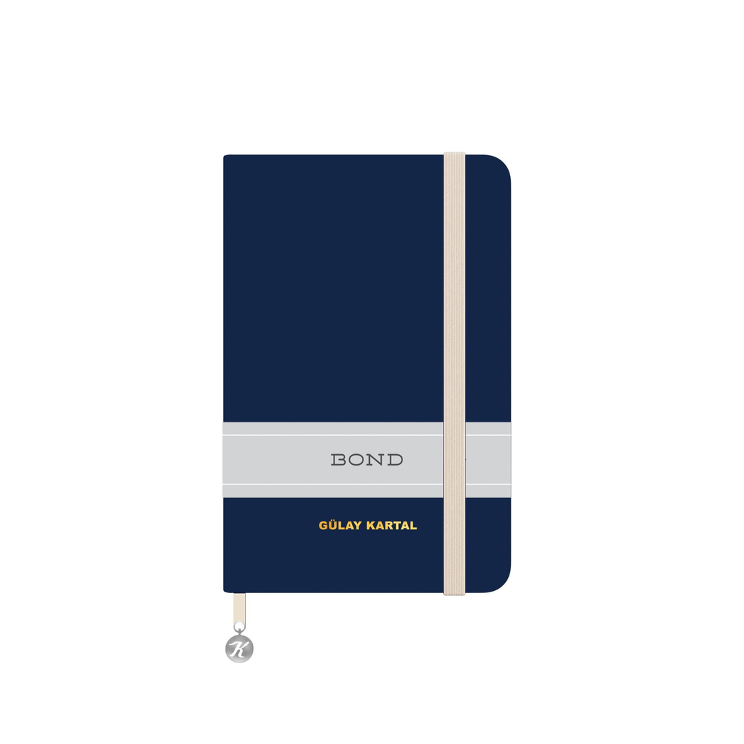 Kişiselleştirilebilir Çizgili Ciltli Bond Defter - Mavi