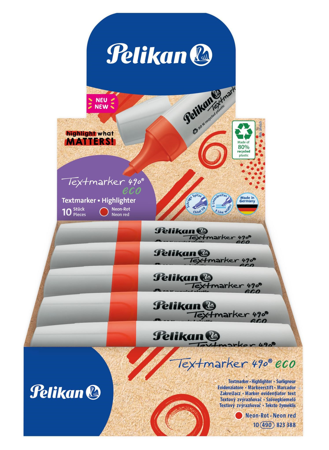 Pelikan 490 Eco Fosforlu Kalem Neon Kırmızı