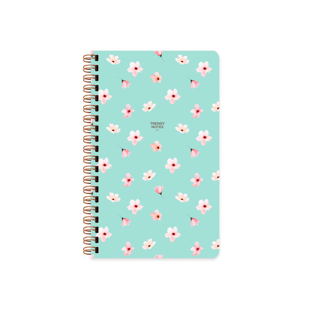Sert Kapak Çizgili Spiralli Çiçek Defter Su Yeşili 13x21