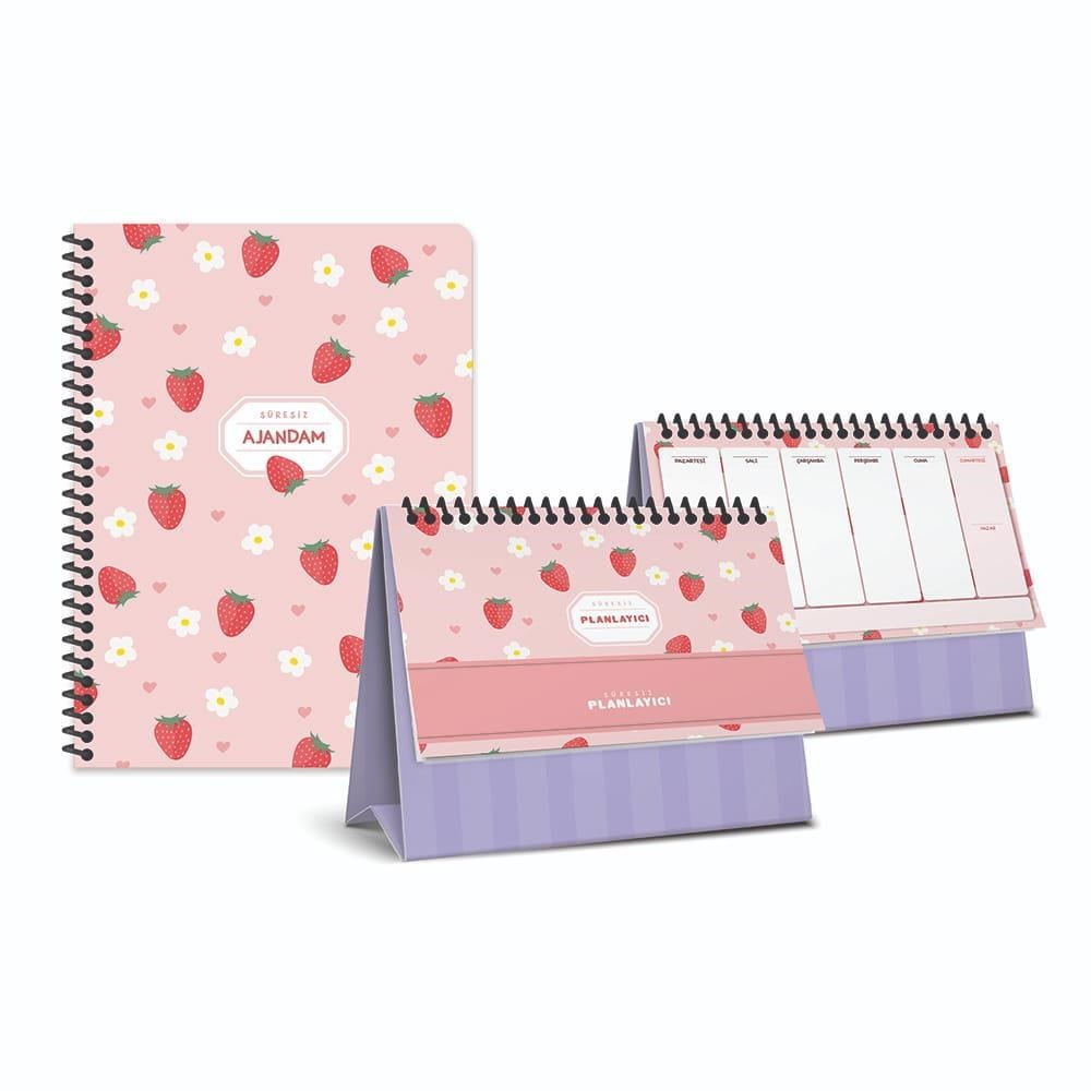 Süresiz Ajanda & Masaüstü Planlayıcı Sert Kapak 2’li Set – Pembe