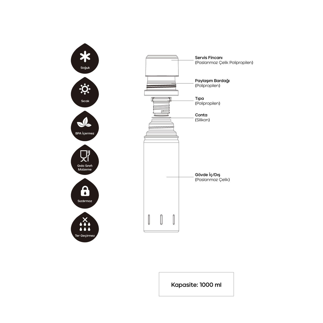 Santeco Kolima 2 Kapaklı Termos 1 L-Mor