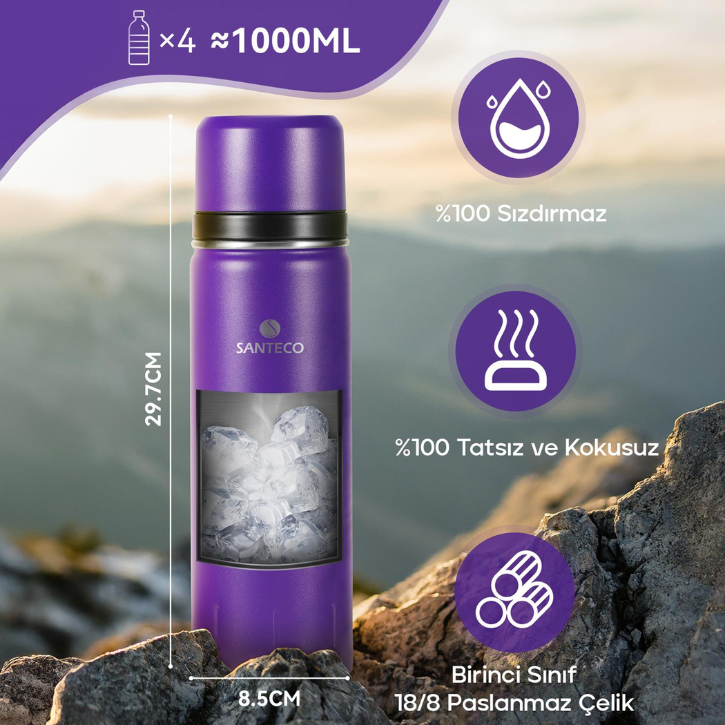Santeco Kolima 2 Kapaklı Termos 1 L-Mor