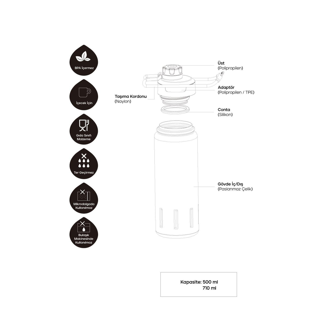 Santeco Ktwo Sporcu Termosu 500 Ml-Siyah