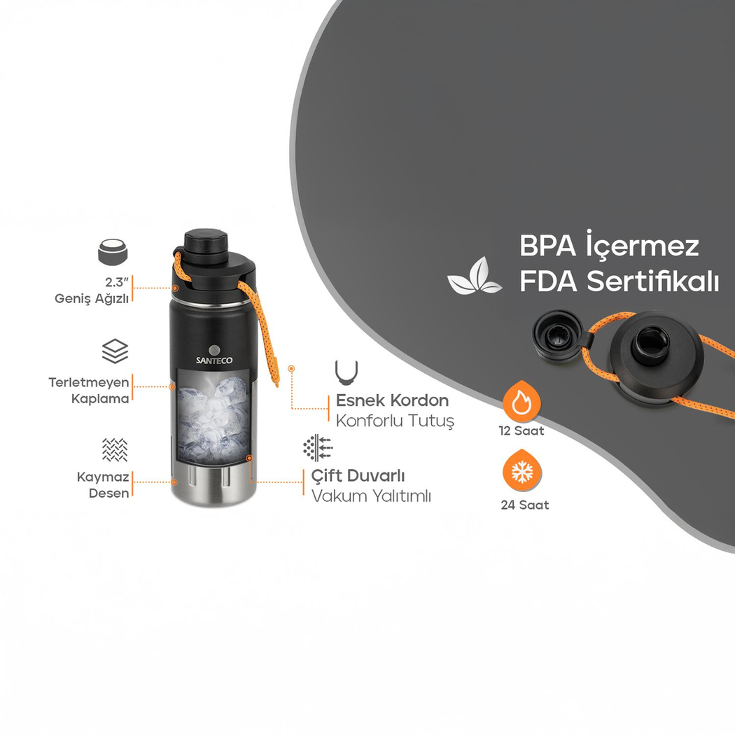 Santeco Ktwo Sporcu Termosu 500 Ml-Siyah