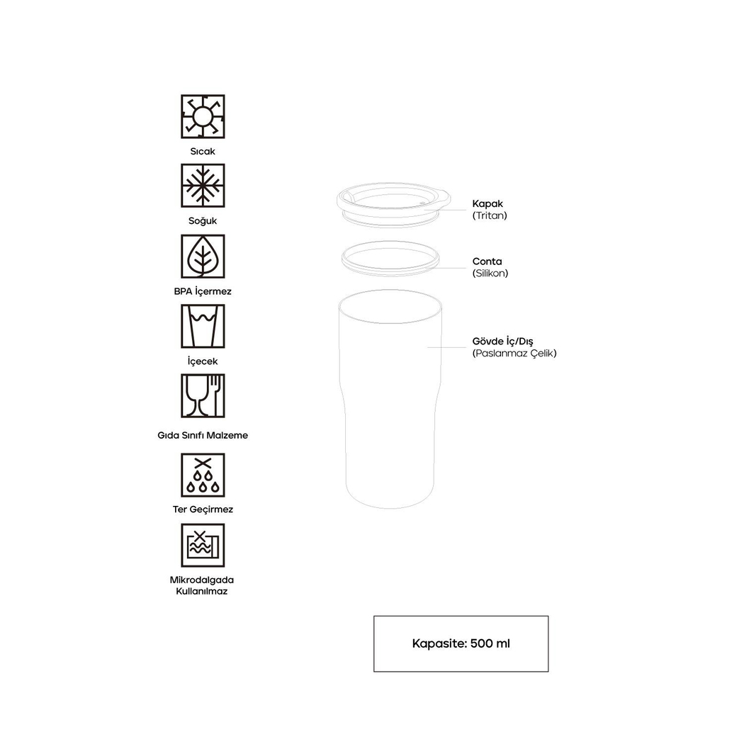Santeco Nora Termos 500 Ml- Beyaz