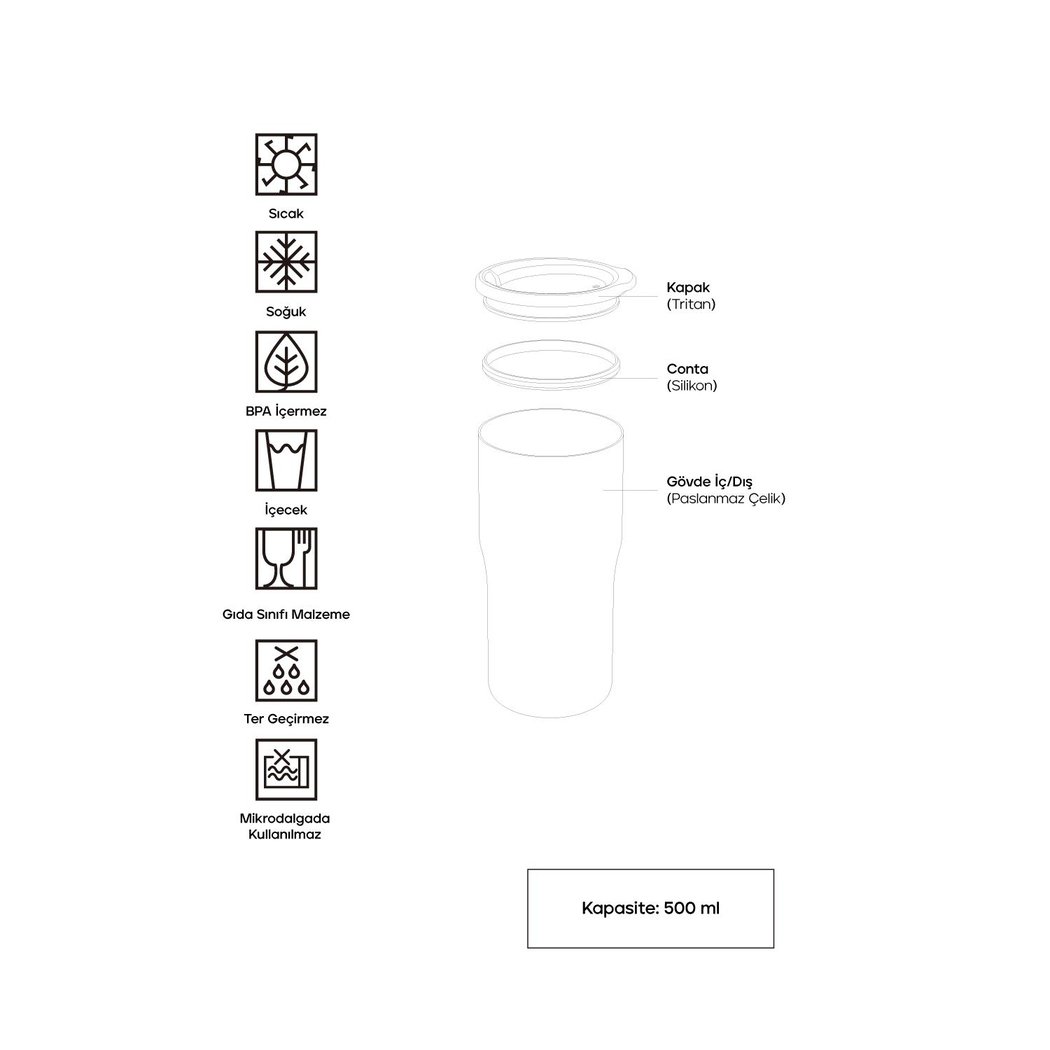 Santeco Nora Termos 500 Ml- Siyah