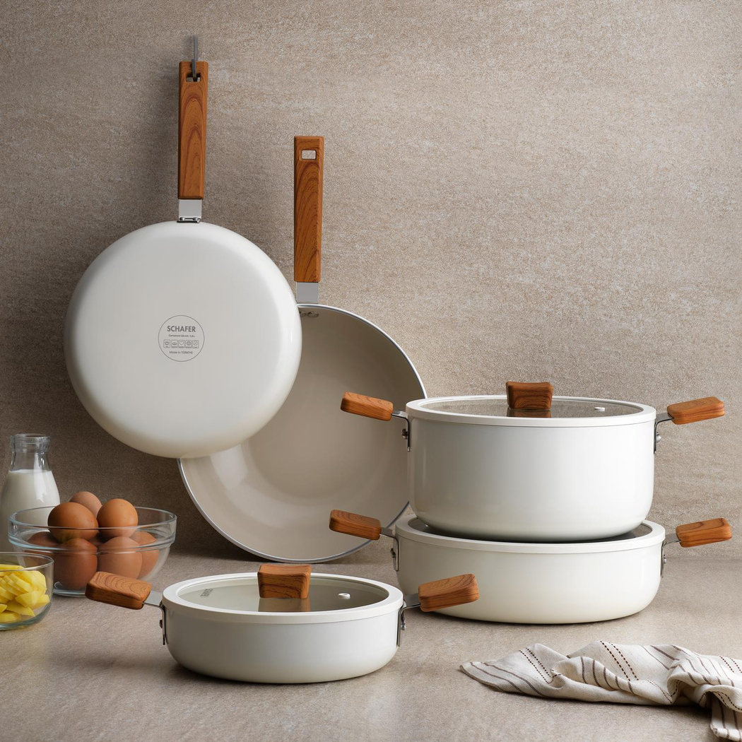 Schafer Ceramoni Seramik Basık Tencere 28 Cm-Krem