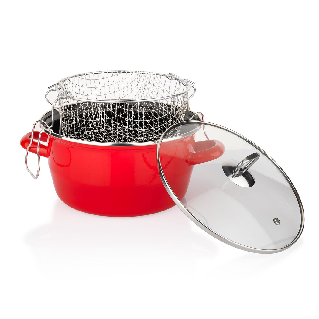 Schafer Fry Çıtır Kızartma Tenceresi 22 Cm-3 Parça-Kırmızı