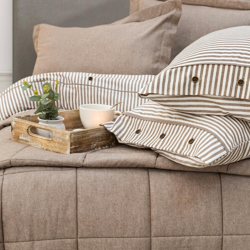 Schafer Home Loria Yatak Örtüsü Nevresim Seti 7 Parça-Bej