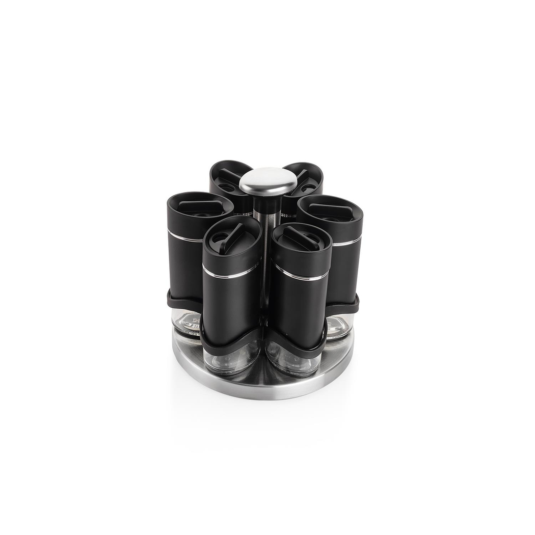 Schafer Silver Touch Döner Standlı Baharat Takımı 7 Parça-Siyah