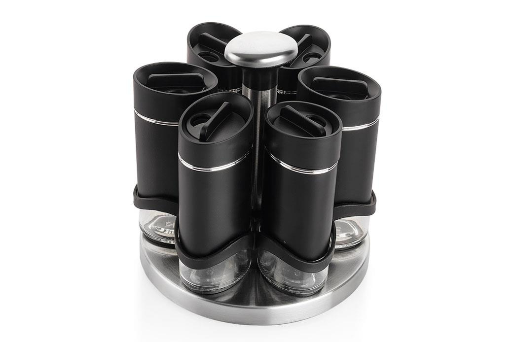 Schafer Silver Touch Döner Standlı Baharat Takımı 7 Parça-Siyah