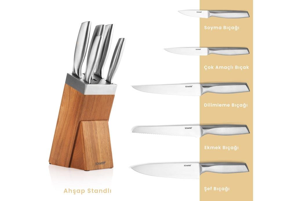Schafer Solide Ahşap Bıçak Seti 6 Parça-Kahverengi03