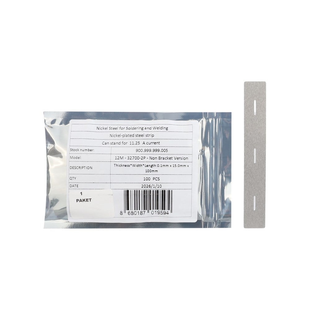 12M - 0.10mm x 15.0mm x 100mm - 32700-2P - Non Bracket Version - Nikel Metal - 10 cm Kesilmiş - 100lü Paket - 10 Metre