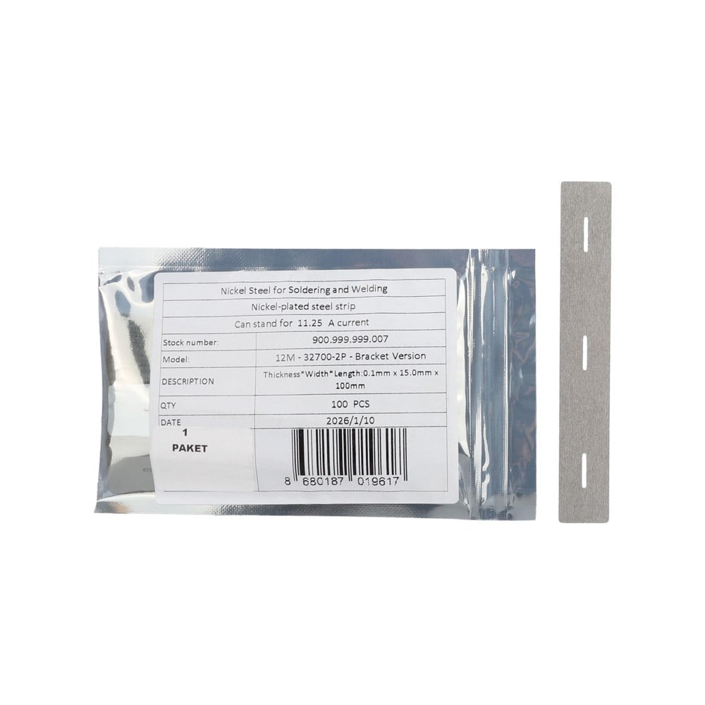 12M - 0.10mm x 15.0mm x 100mm - 32700-2P - Bracket Version - Nikel Metal - 10 cm Kesilmiş - 100lü Paket - 10 Metre