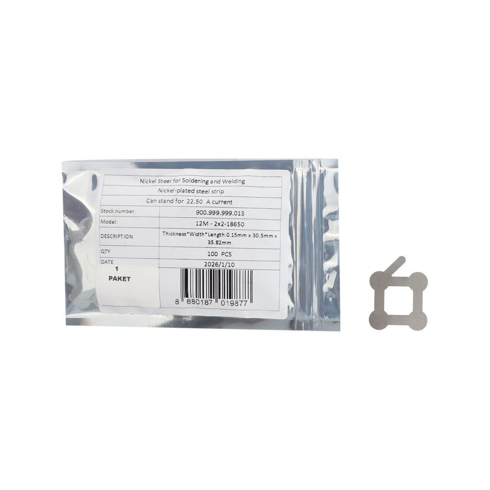 12M - 0.15mm - 30.5mm*35.82mm - 2x2-18650 - Non Bracket Version - Lehim Tutan Nikel Metal - 100 lü Paket