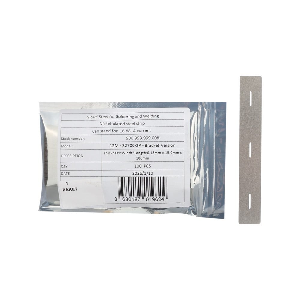 12M - 0.15mm x 15.0mm x 100mm - 32700-2P - Bracket Version - Nikel Metal - 10 cm Kesilmiş - 100lü Paket - 10 Metre