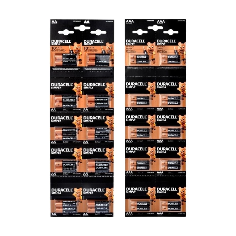 Duracell Simply 20'li Kalem ve İnce Kalem Pil Paketi