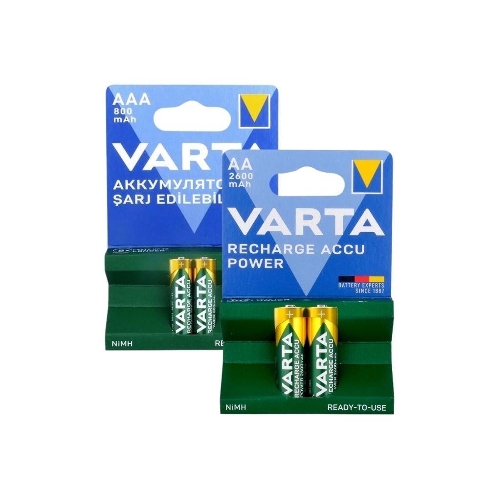 Varta AA 2600 mAh Kalem Pil Şarj Edilebilir 2li + Varta AAA 800 mAh İnce Kalem Pil Şarj Edilebilir 2li