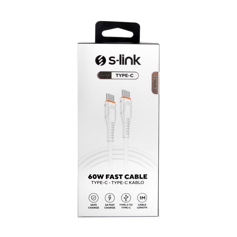 S-link SW-C130 1m 60W TypeC to TypeC Hızlı Data + Sarj Kablosu