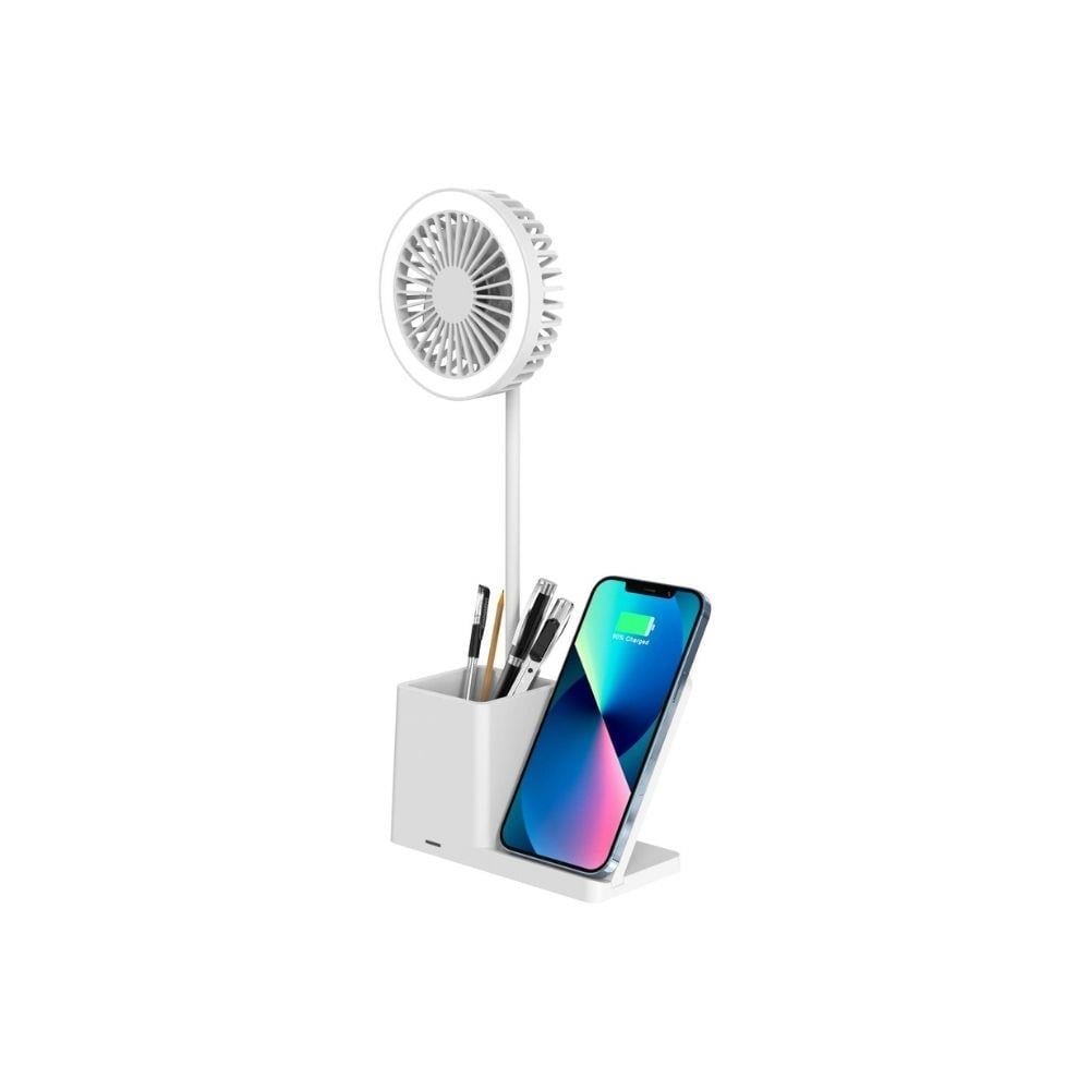 S-link SL-M9055 TypeC 10W Kablosuz Şarj Cihazı Fanlı Kalemlikli Masa Lambası (Beyaz)