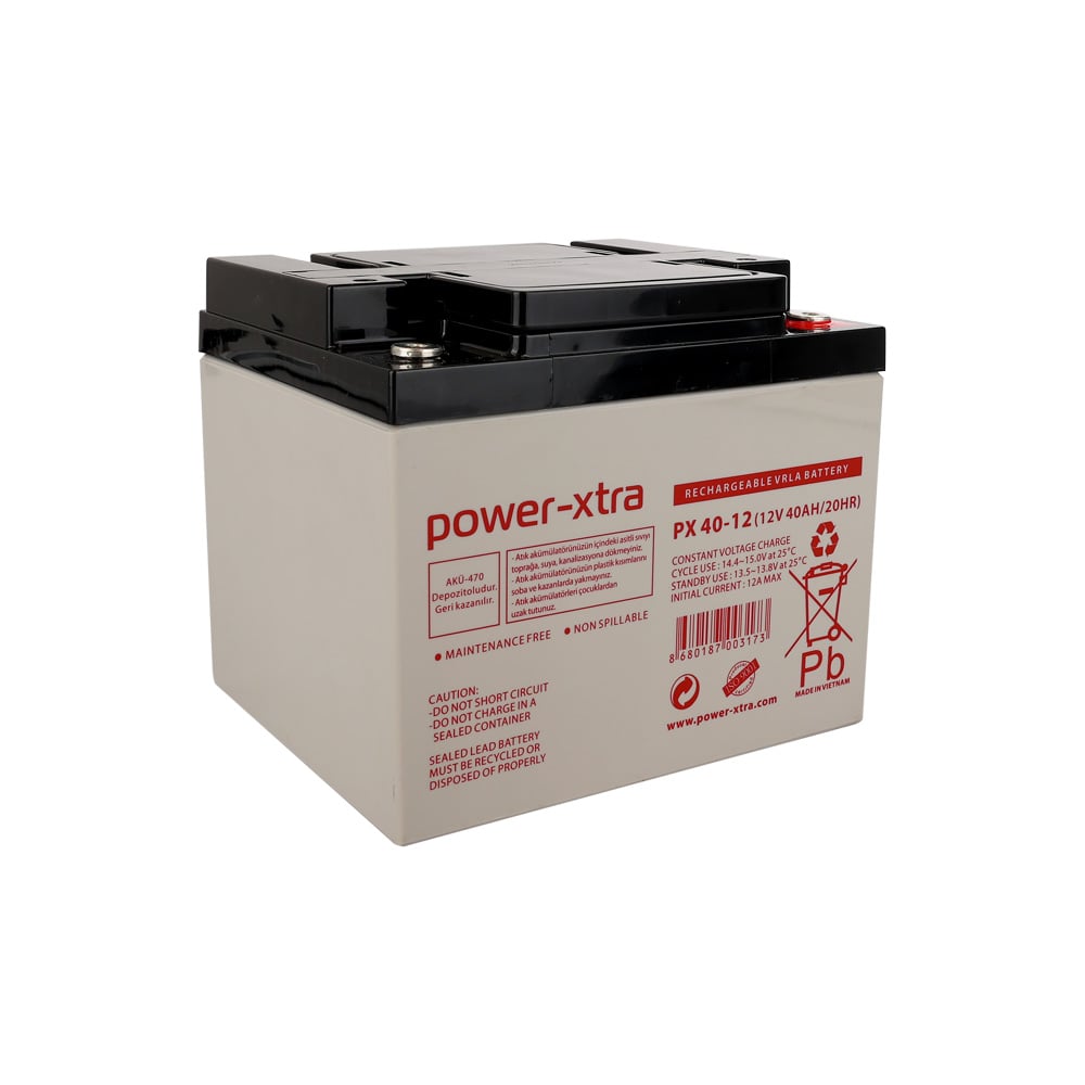 Power-Xtra PX40-12N - 12V 40 Ah Bakımsız Kuru Akü - F8 (M6 Bolts)