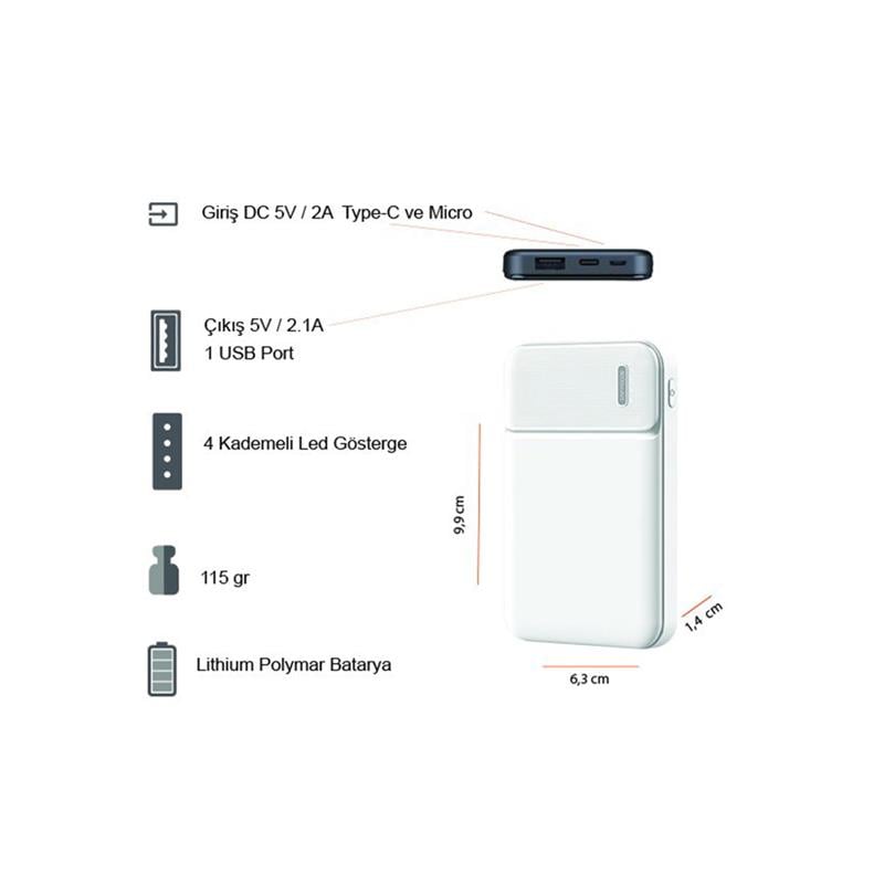 BR25 5000 mAh Beyaz Powerbank