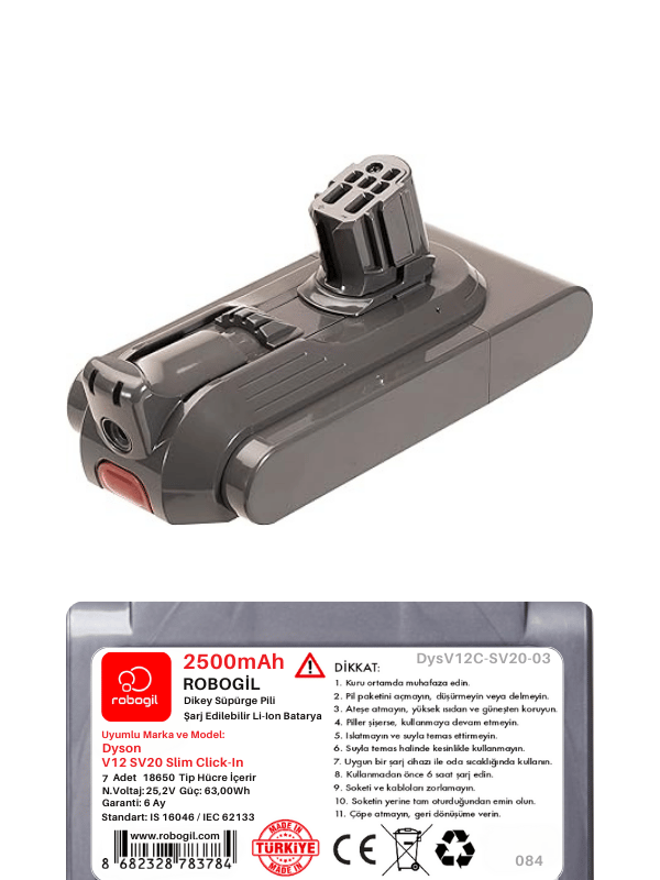 Dyson V12C SV20 Slim 2500mAh Uyumlu Bataryası Dikey Süpürge Pili Li-ion Yedek Pil Paketi DysV12C-SV20-03