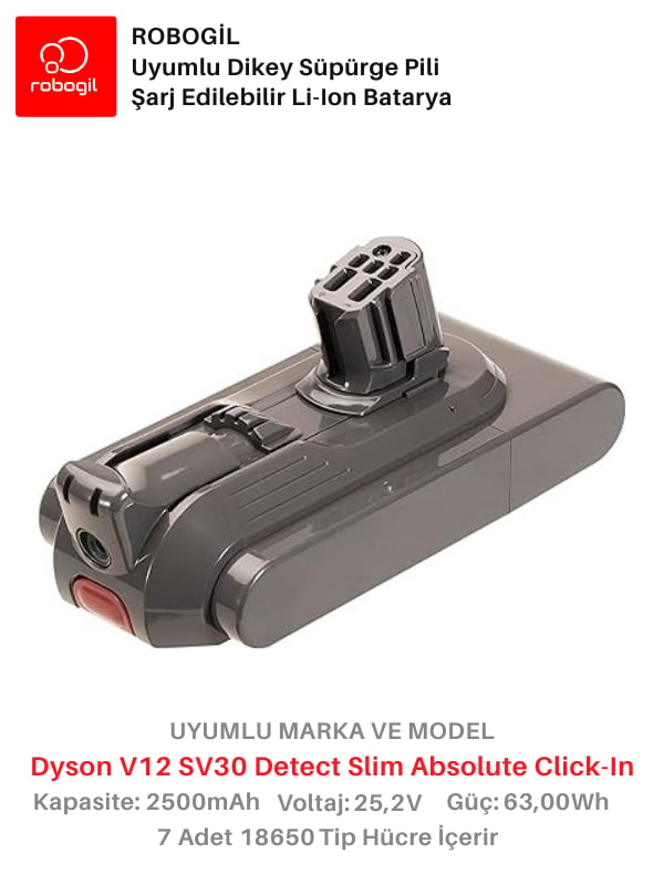 Dyson V12C SV30 Detect Slim Absolute 2500mAh Uyumlu Bataryası Dikey Süpürge Pili Li-ion Yedek Pil Paketi DysV12C-SV30-02