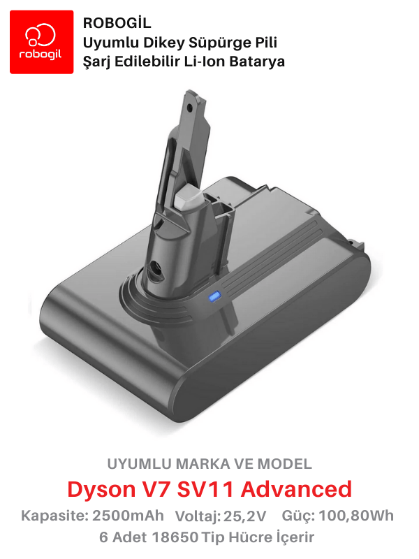 Dyson V7 SV11 Advanced 2500mAh Uyumlu Bataryası Dikey Süpürge Pili Li-ion Yedek Pil Paketi DysV7-SV11-02