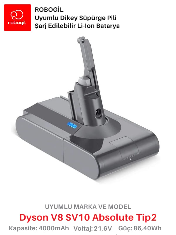Dyson V8 SV10 Absolute 4000mAh Uyumlu Bataryası Dikey Süpürge Pili Li-ion Yedek Pil Paketi DysV8-SV10-04
