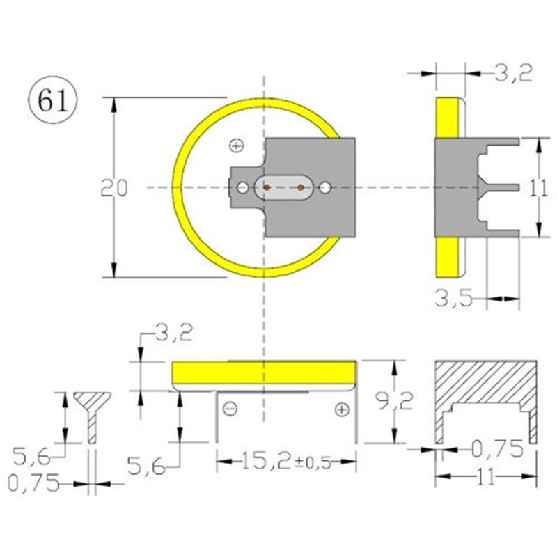 Power-Xtra CR2032 (61) 3 Pin Yatay 3V Lithium Pil