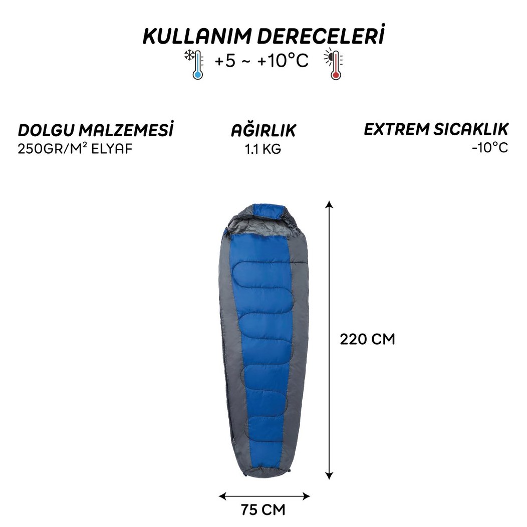 FreeCamp Trekker Mummy Uyku Tulumu-MAVİ