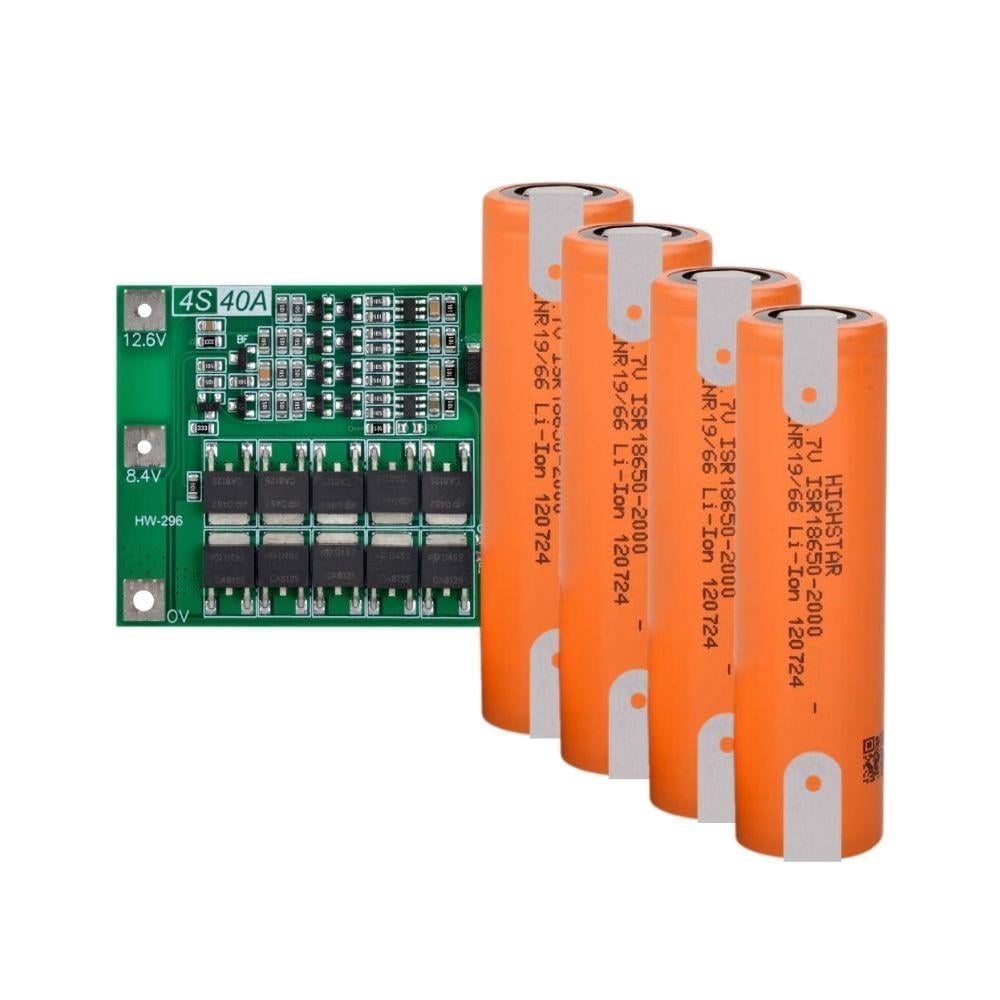 Highstar - ISR18650-2000 - 3.7V 2000 mAh Li-ion Şarjlı Pil - 30A 4 Lü (+ - Pinli) + 4S 40Ah Koruma Devresi
