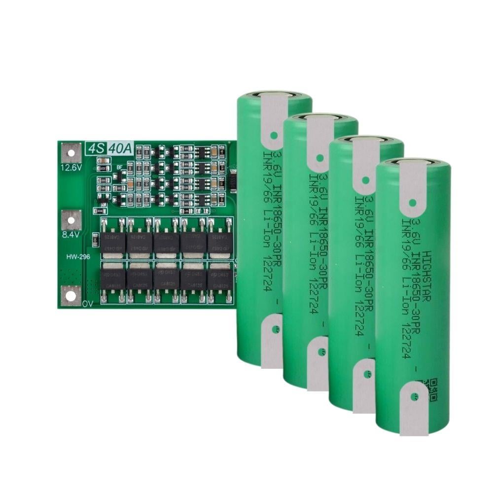Highstar - ISR18650-3000PR - 3.7V 3000 Mah Li-ion Şarjlı Pil - 30A 4 Lü (+ - Pinli) + 4S 40Ah Koruma Devresi