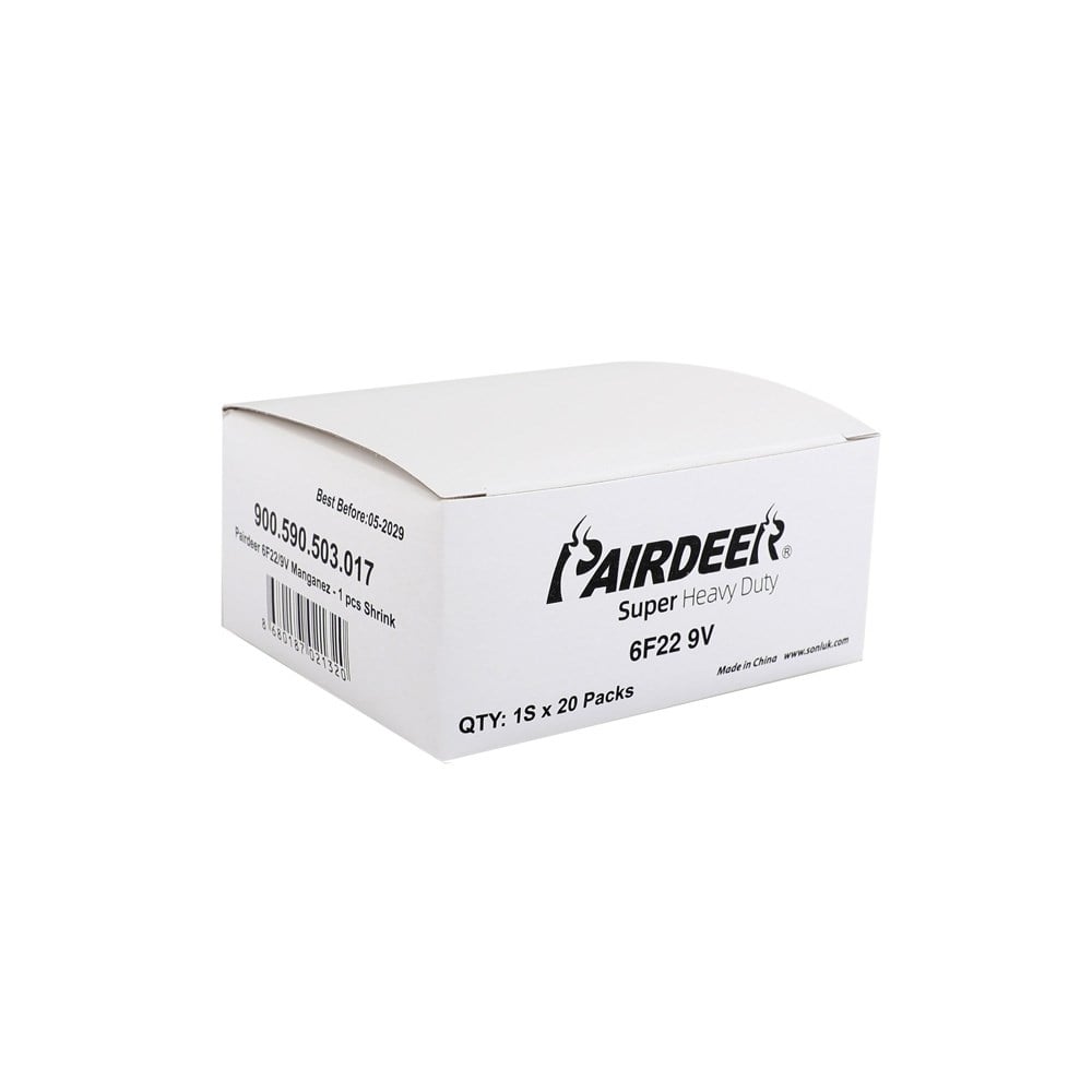 Pairdeer 6F22/9V Manganez Pil - Tekli Shrink