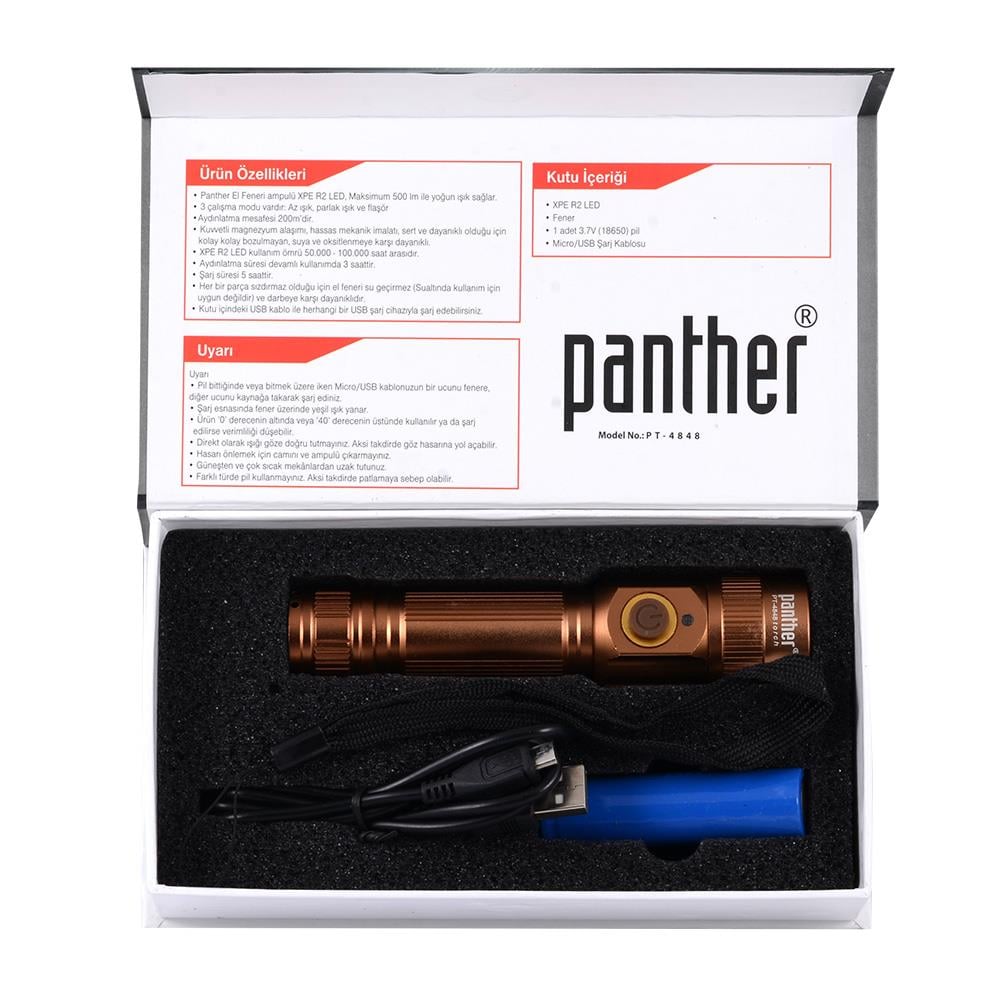Panther PT-4848 XPE R2 Led Şarjlı El Feneri