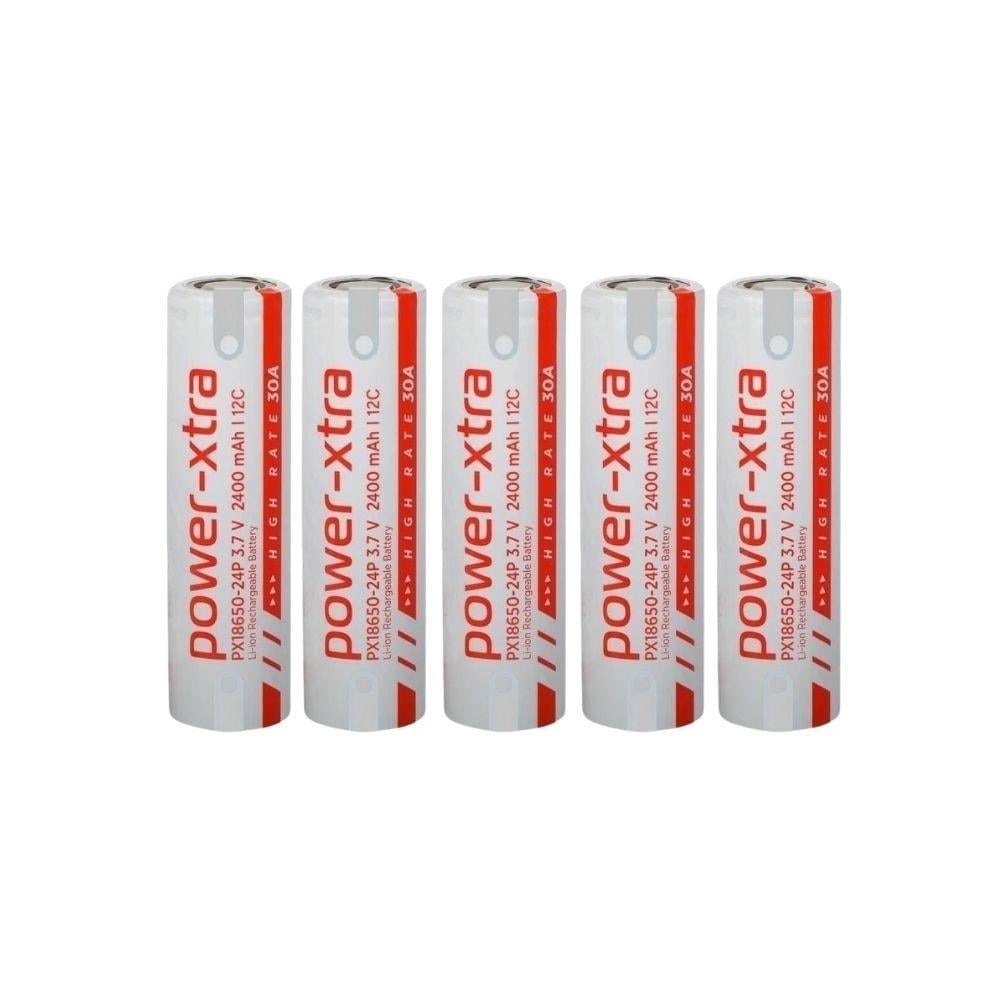 Power-Xtra PX18650-24P - 3.7V 2400 Mah Li-ion Şarjlı Pil - 12C - 30A  5 Li  (+ - Pinli)