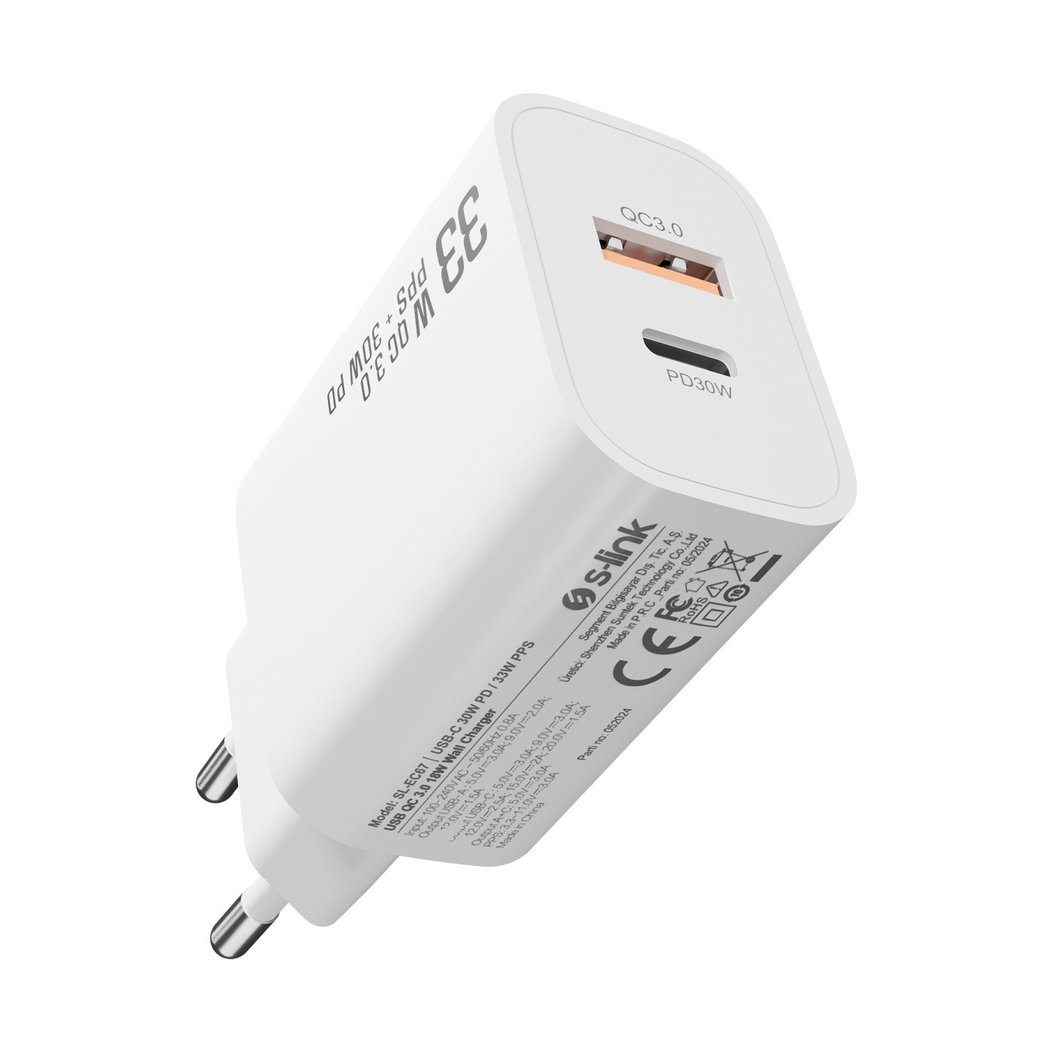 S-link SL-EC67 Type USB-C 30W PD / 33W PPS USB QC 3.0 18W Hızlı Şarj Adaptörü