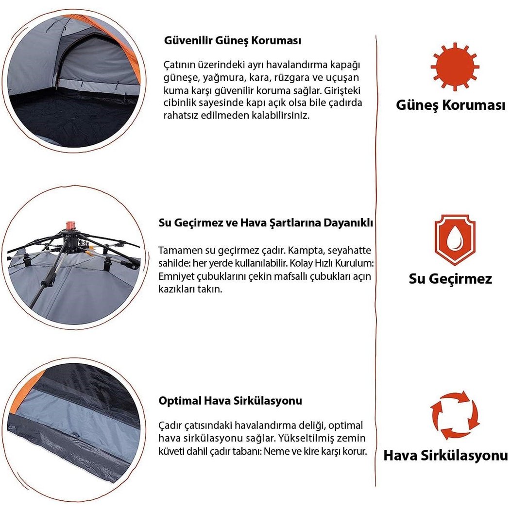 Where Tomorrow Doppel Otomatik Çadır-GRİ
