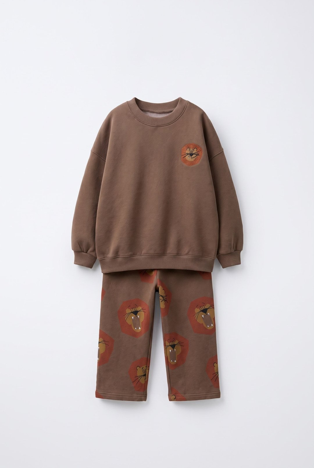 Aslan Desenli Kahverengi Sweatshirt ve Eşofman Takımı – görsel 1