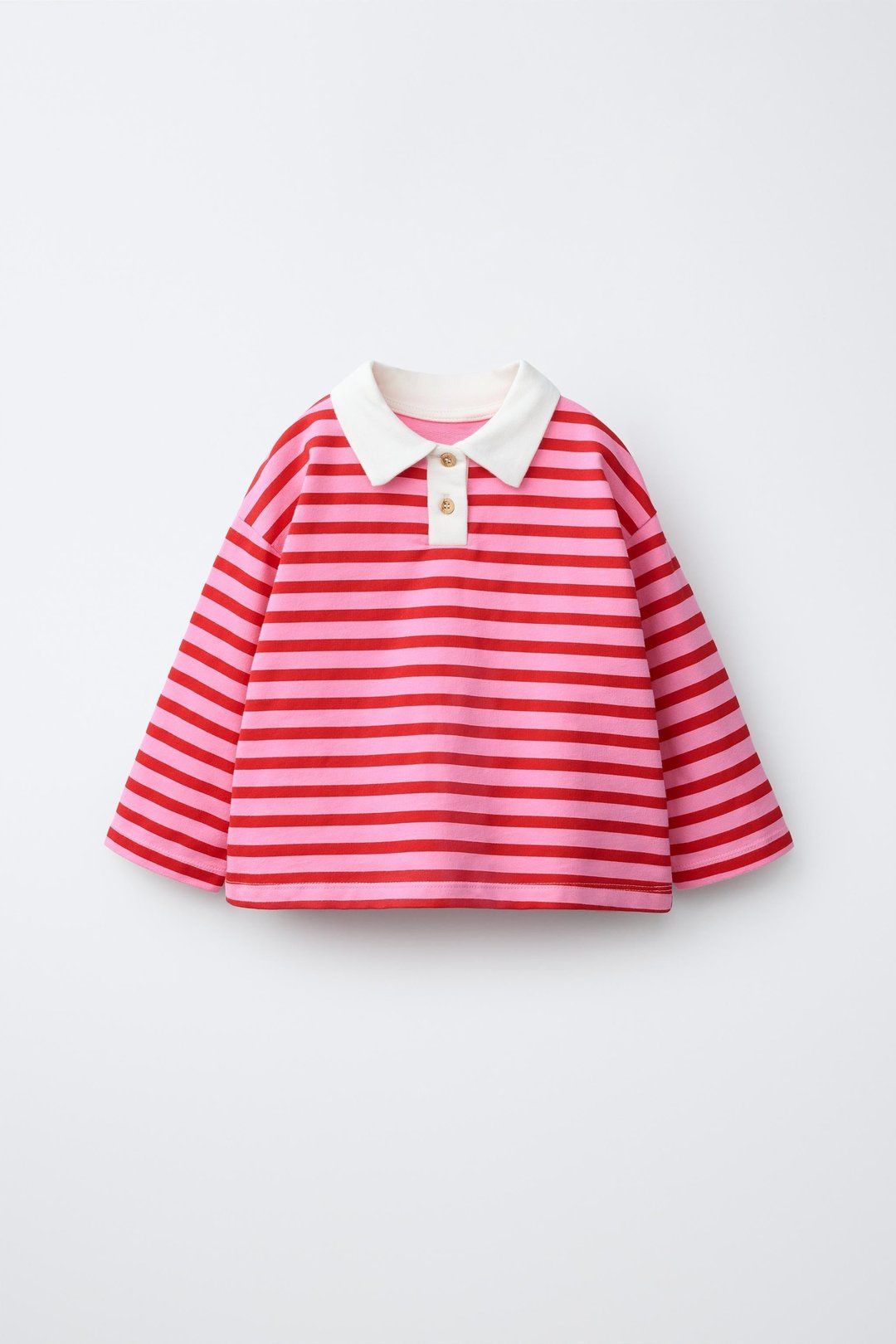 Pembe Çizgili Polo Yaka Sweatshirt – görsel 1