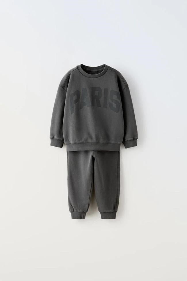 Paris Yazı Baskılı Sweatshirt ve Eşofman Altı Takımı – görsel 1