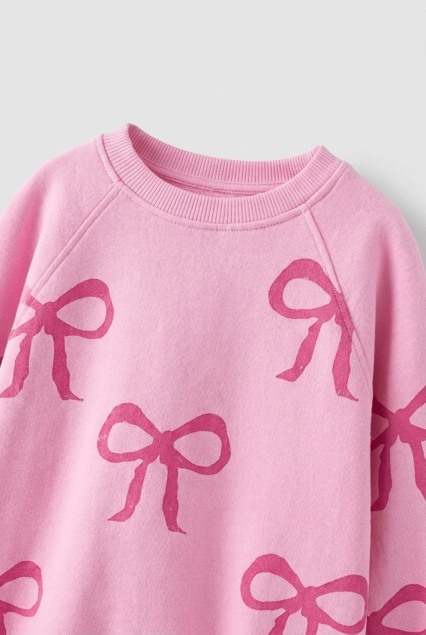 Fiyonk Desenli Pembe Sweatshirt ve İspanyol Paça Tayt Takımı – görsel 2