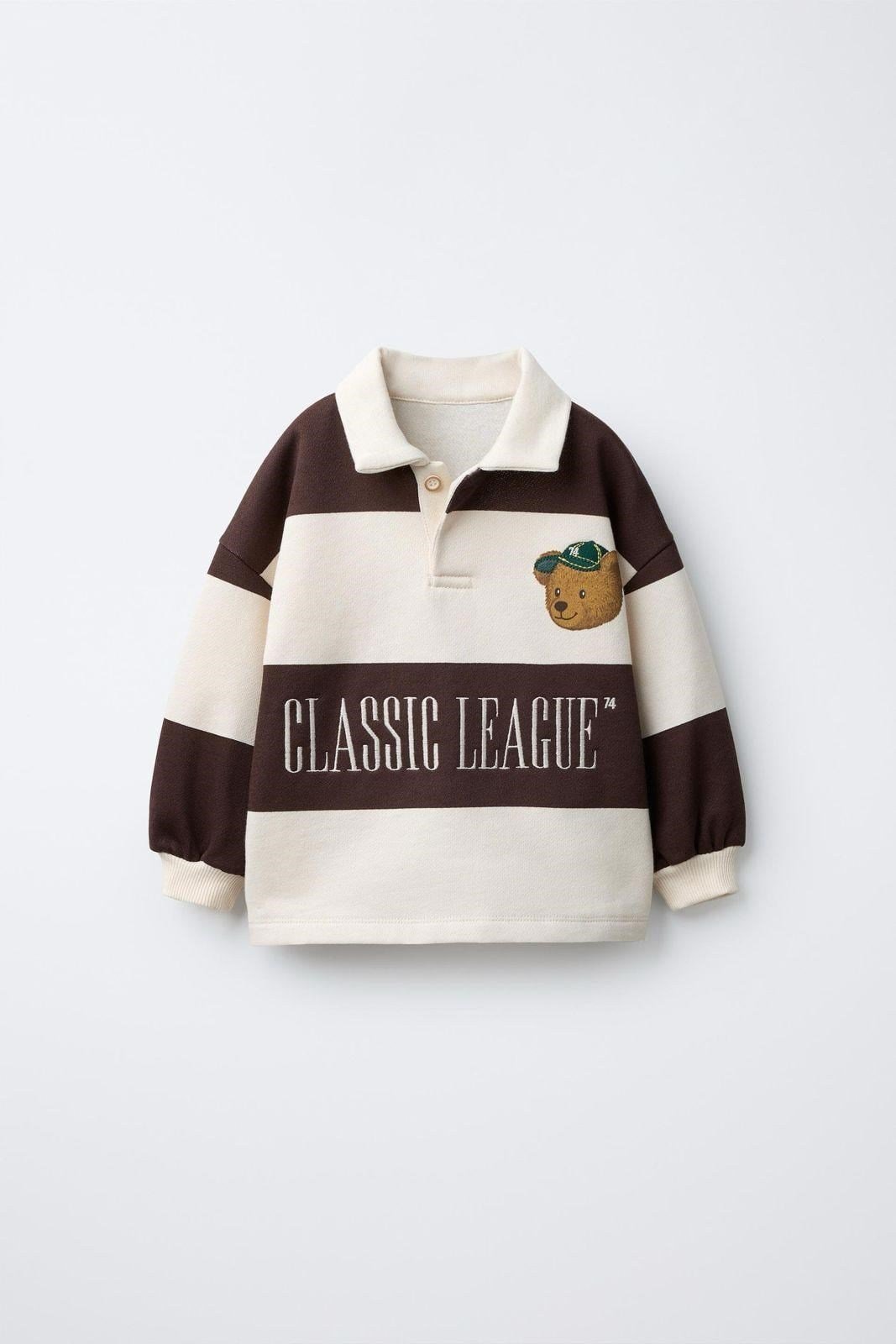 Kahverengi Çizgili Ayıcık Polo Yaka Sweatshirt – görsel 1