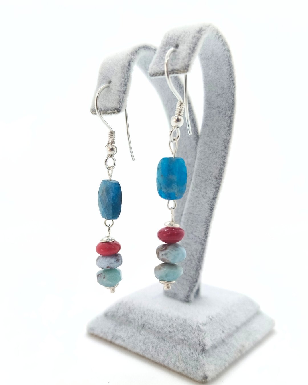 Apatit Mercan ve Larimar Küpe - 925 Ayar Gümüş