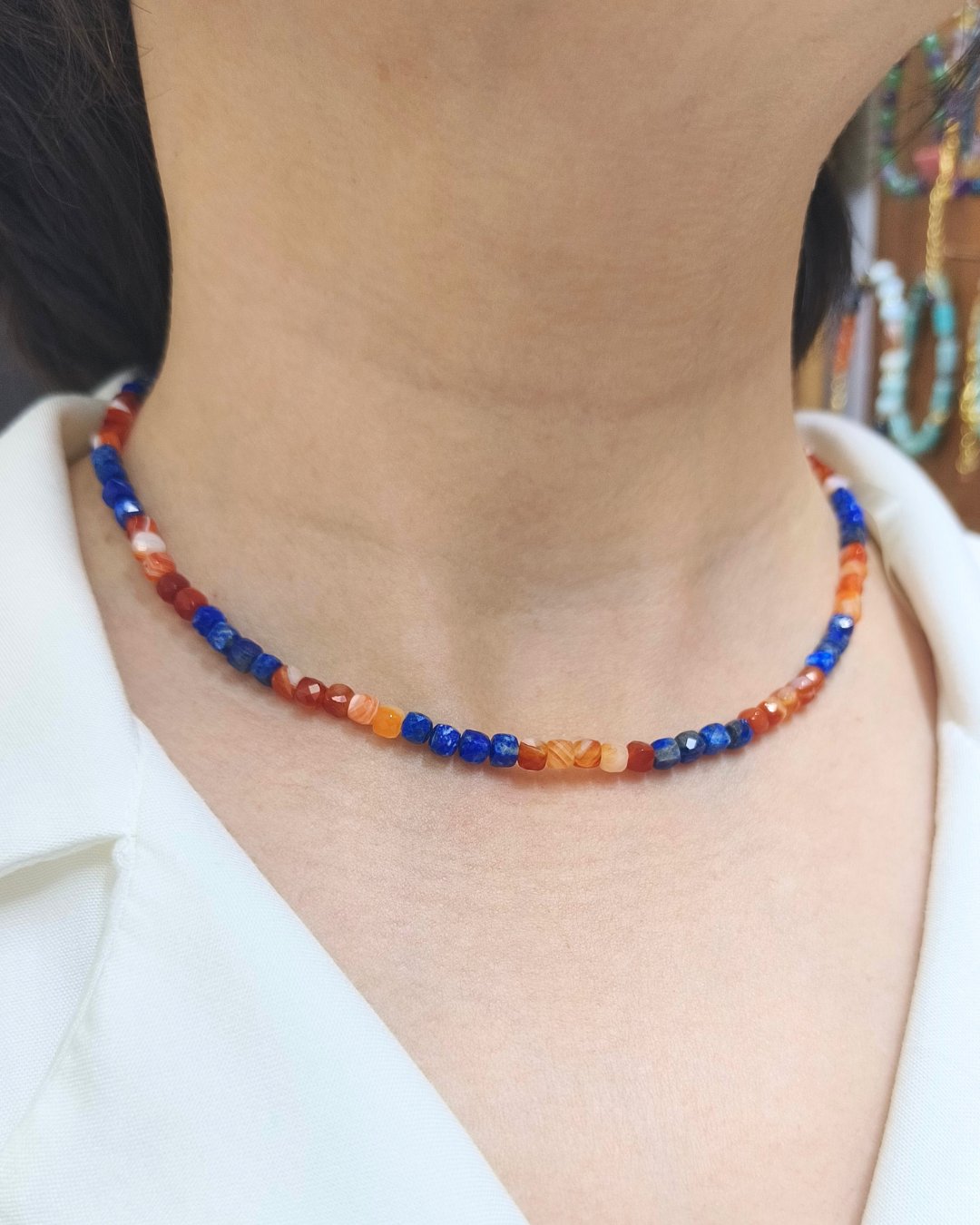 Karnelyan Akik ve Lapis Lazuli Kolye