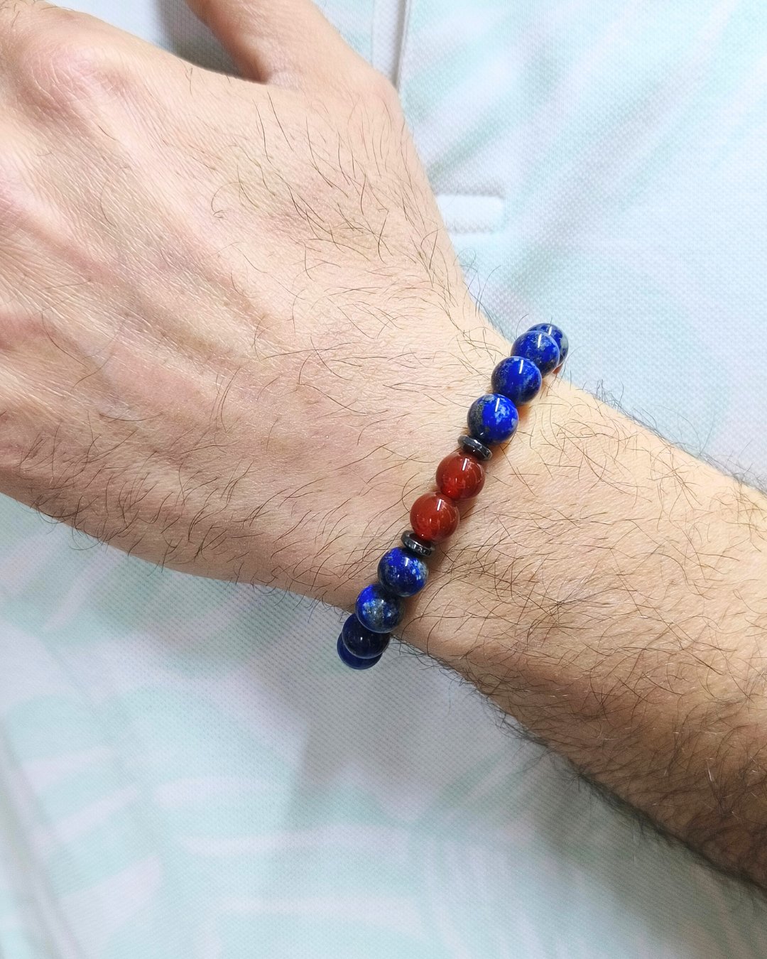 Lapis Lazuli ve Karnelyan Akik Bileklik - Erkek